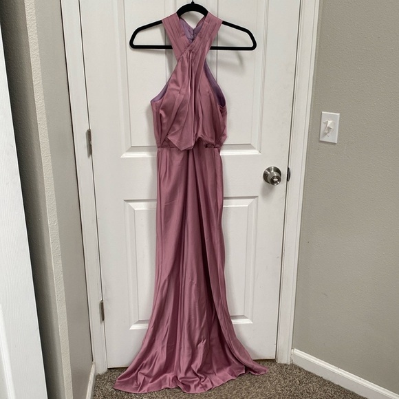 Halter Sheath Luxe Satin Maxi Dress -Bridesmaid Dress - Picture 2 of 4